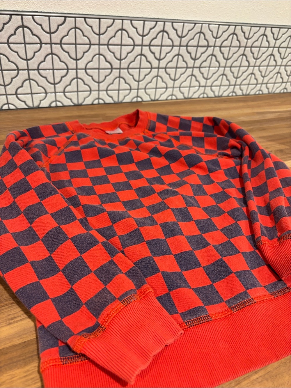 Hanna Andersson Red and Navy Check Crewneck Sweater